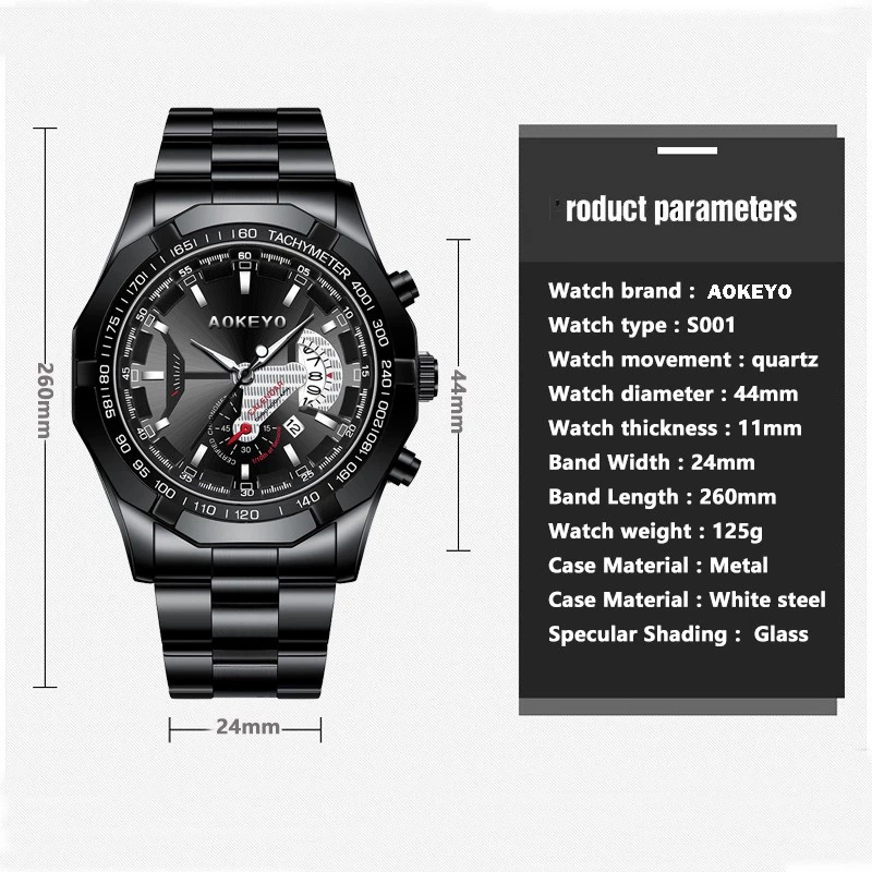 Aokeyo S001 Jam Tangan Pria Anti Air Original Luxury Stainless Steel Free BOX+Kartu