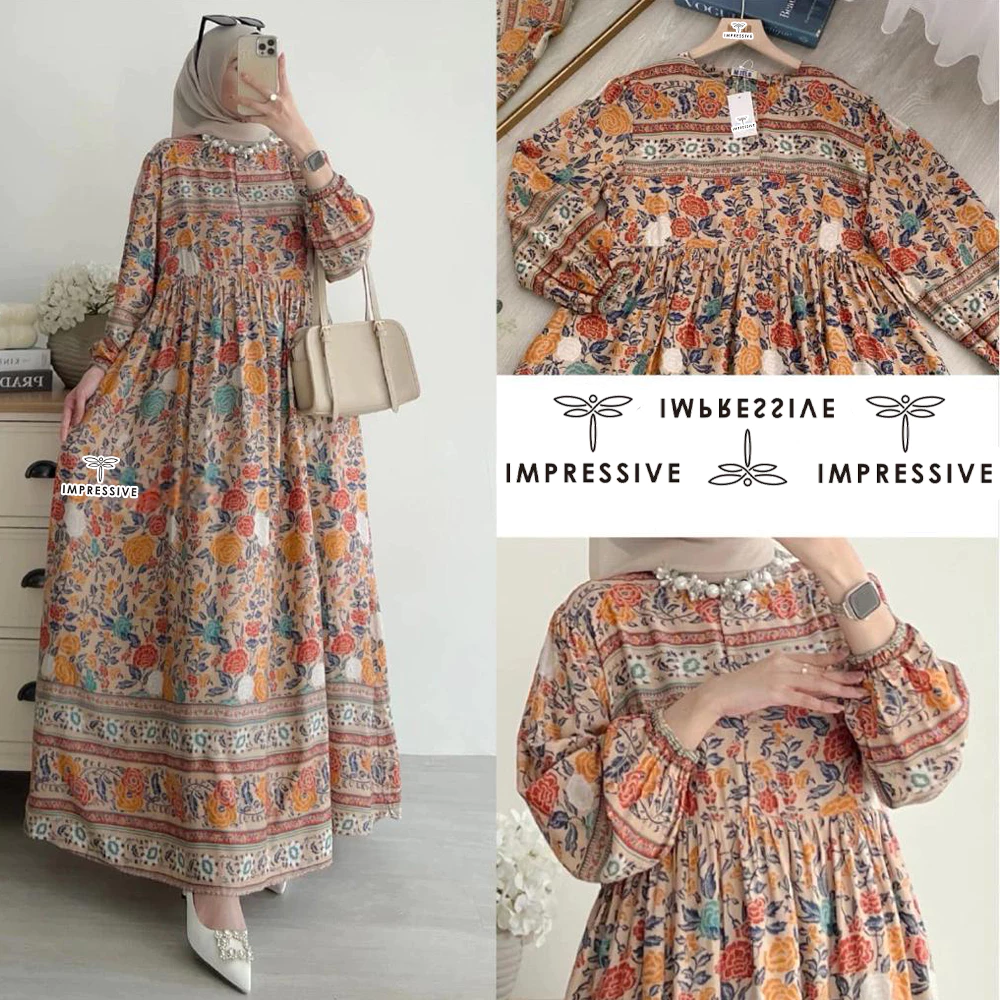 Arsy Midi Dress Gamis Rayon Motif Terlaris Baju Lebaran Busana Muslim Wanita By Impusstore