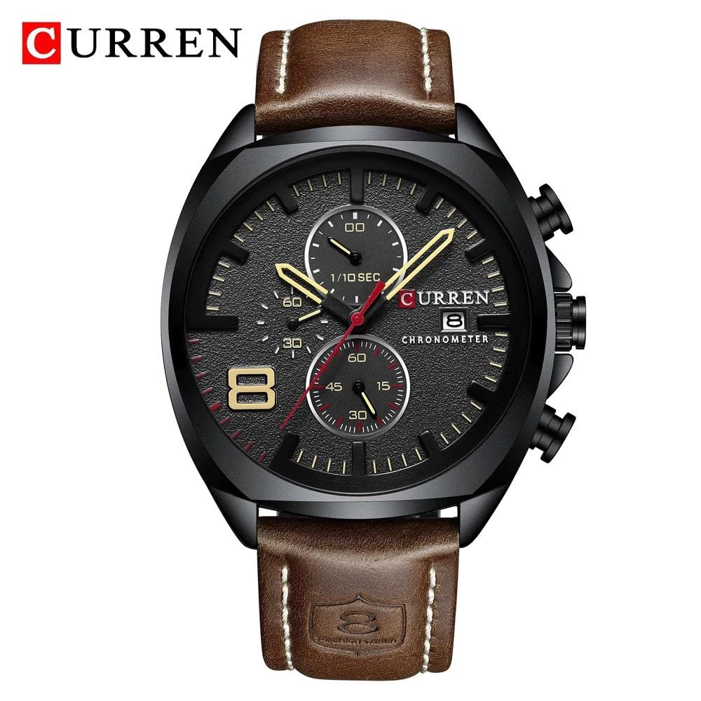 CURREN 8324 Jam Tangan Pria Analog Tali Kulit Chronograph Aktif CURRENOS