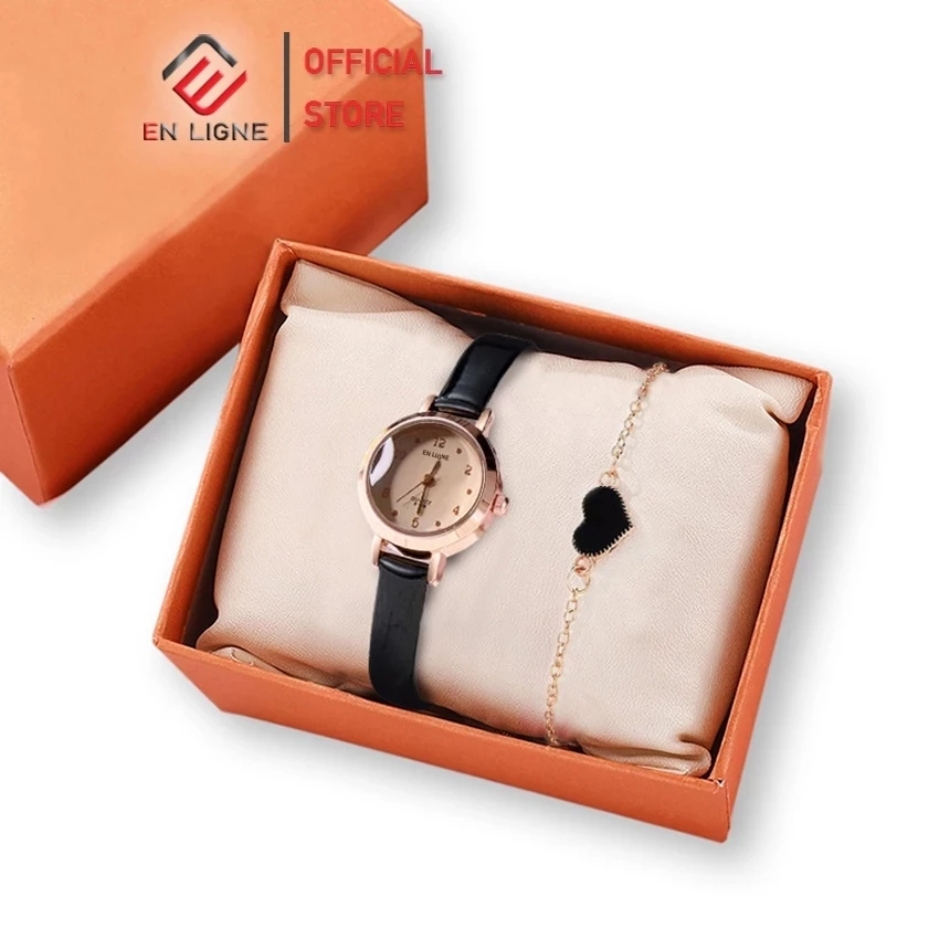 En Ligne – Jam Tangan Wanita Bulat Kecil Analog Quartz Bonus Gelang EL4196