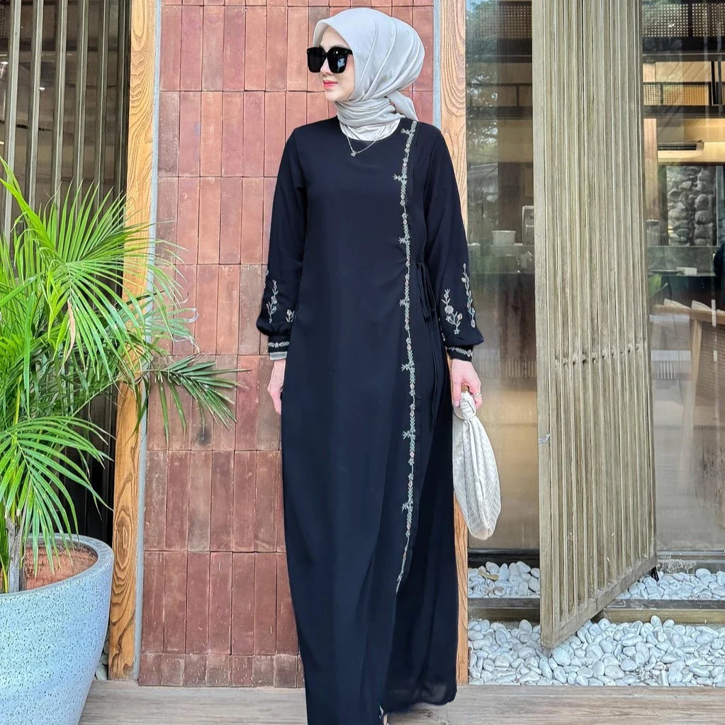 FANMU Gamis Putih Muslim Wanita | Busana Dress Gamis Hitam Lebaran