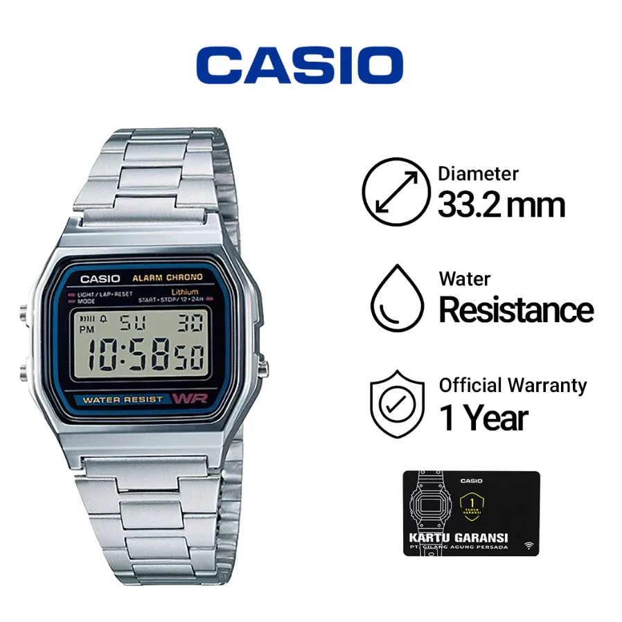 Jam Tangan Pria Casio General A158WA-1D Digital Dial Stainless Steel Band