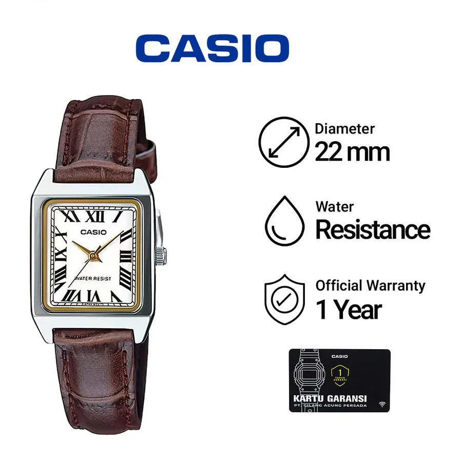 Jam Tangan Wanita Casio General LTP-V007L-7B2 Tank White Dial Brown Leather Band