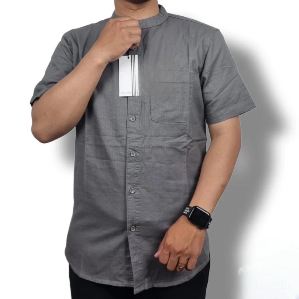 Kemko Dewasa New Kemeja Koko Pria Lengan Pendek Polos Katun Sigaret Premium