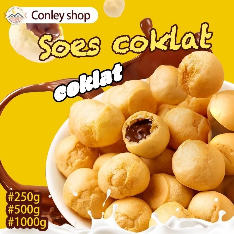 COD Soes Coklat Cokelat Malona 500g/1kg – Kue Sus Kering Isi Coklat Lumer, Update Kemasan Terbaru Merek Baru 2025, Cemilan Halal