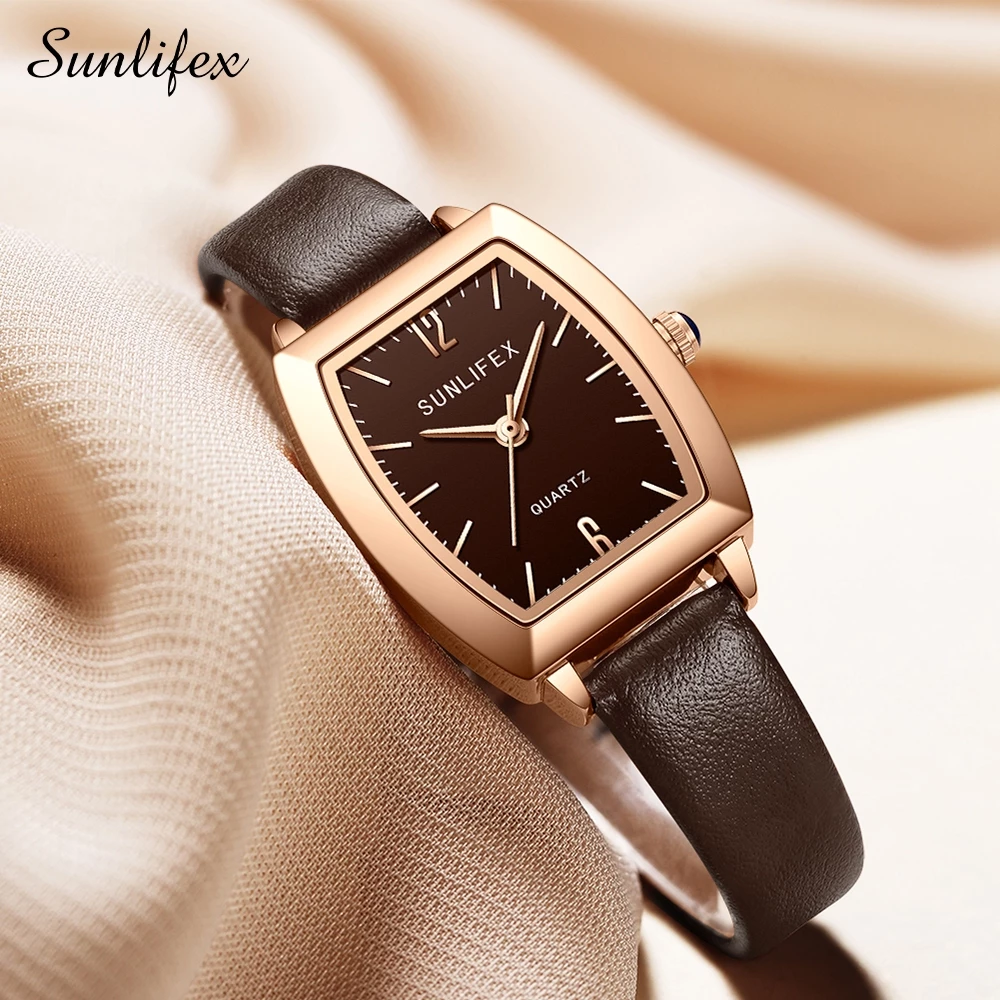 Sunlifex Jam Tangan Wanita 6007 Original Tali Kulit Jam Anggun Santai Korea Jam Tangan Cewek