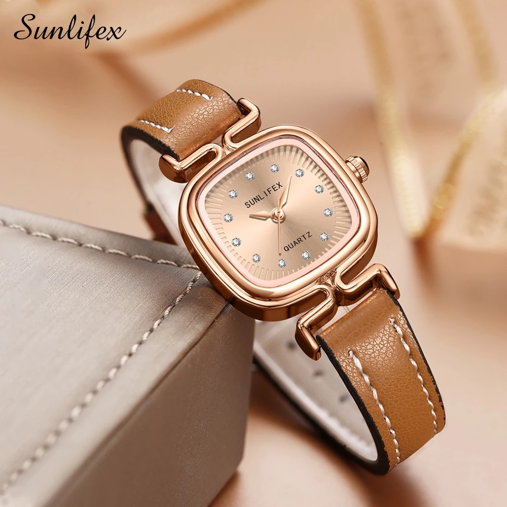 Sunlifex Jam Tangan Wanita Original Korea Retro Anggun Kuarsa Berlian Jam Tangan Cewek