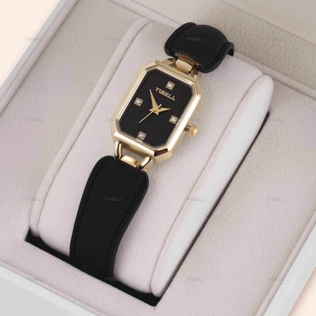 Tisell Jam Tangan Wanita Anti Air Desain Mewah Analog Watch Dial Octagon / Jam Tangan Cewek Fashion