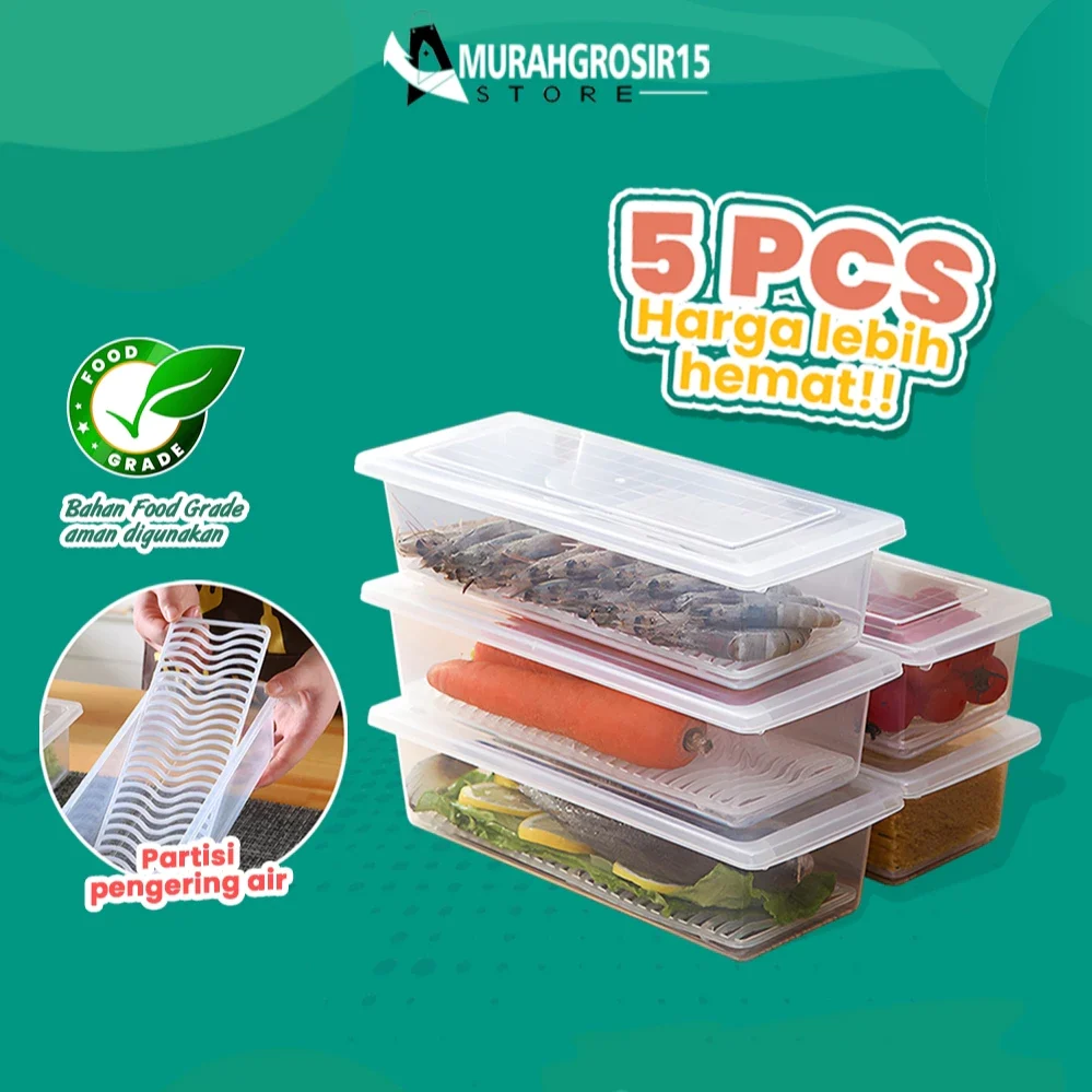 (SET ISI 5) Toples Panjang Serbaguna / Wadah Penyimpanan Sayur Ikan Snack Serbaguna
