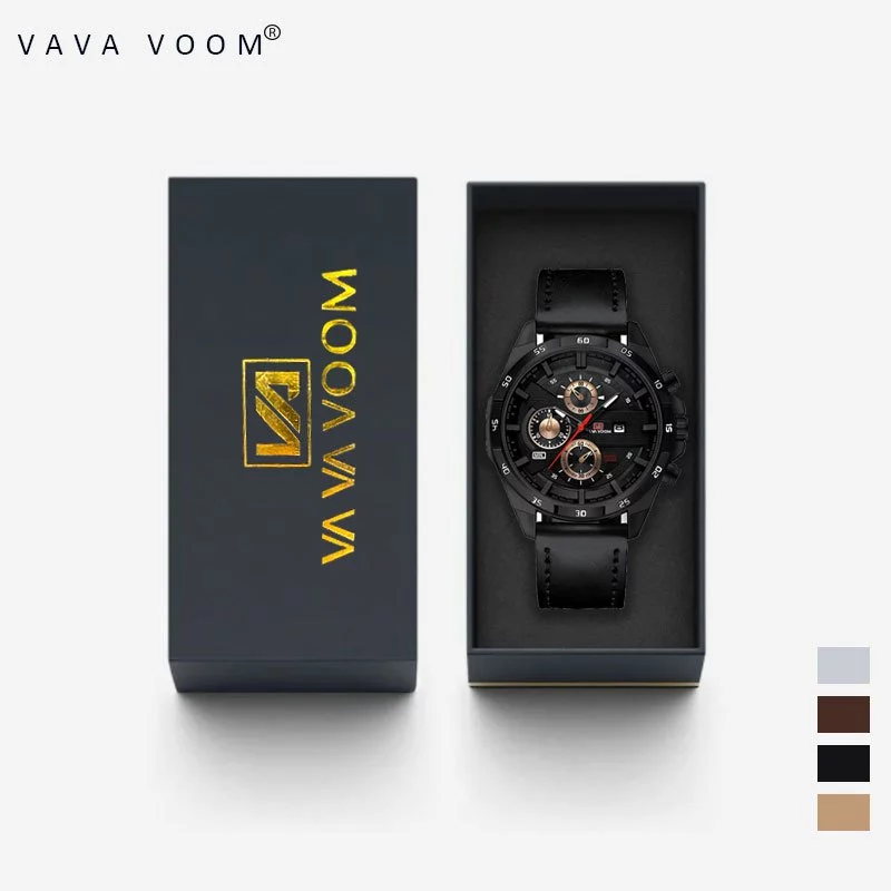 VAVAVOOM 216 Jam Tangan Pria Model Terbaru Keren Fashion COWOK Kulit Stainless Steel Analog Quartz Original Tahan Air Kronograf Laki Watch COD + Kotak Gratis