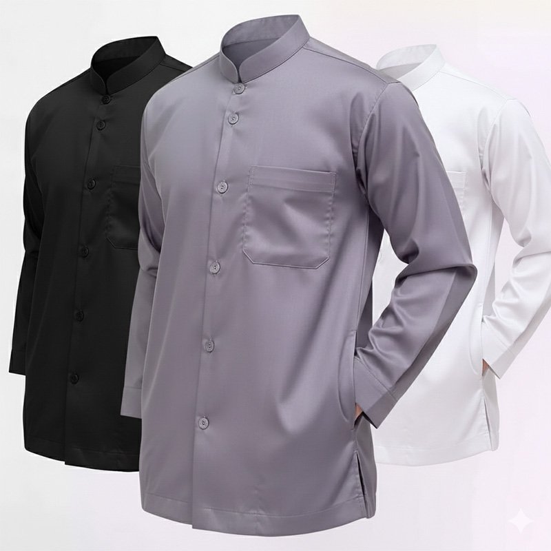 Baju Muslim Koko Habib Haibah Polos Saku samping Model AMMU AMU