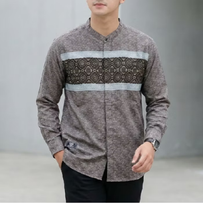 KEMKO Dewasa Kemeja Koko Pria Lengan Panjang Bahan Katun