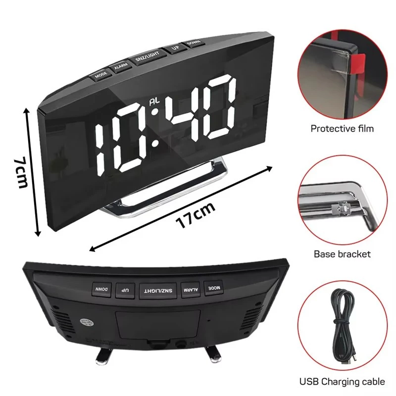 DT-6507 Jam Meja Digital Alarm Clock Mirror – DT6507 Jam Meja Desain Cermin Jam Layar Lengkung Jam Alarm Rumah