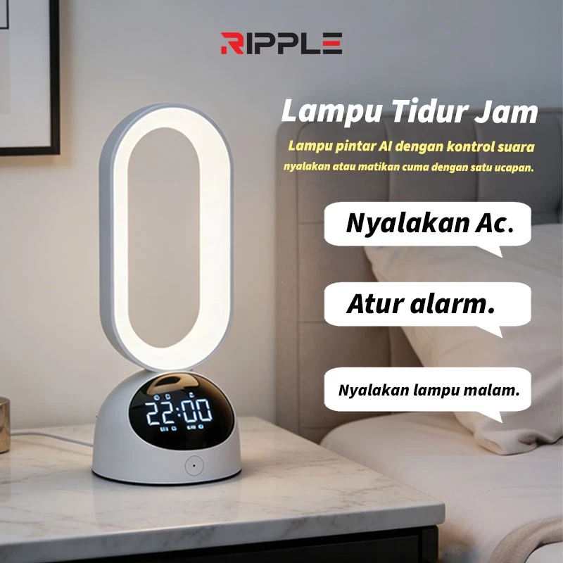 Pipple Smart Lampu Tidur Jam Beker Kontrol Suara Aesthetic Untuk Kamar Digital Timer Clock Meja