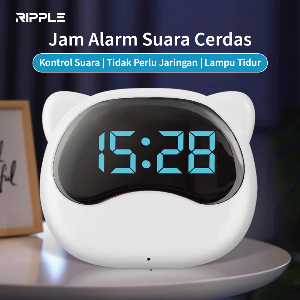Ripple Digital Smart Alarm Clock Lucu Kontrol Suara Timer Jam Meja Unik Aesthetic Mini Led N001 Nuki